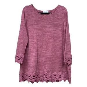 COLDWATER CREEK Lace Trim Linen Blend Top